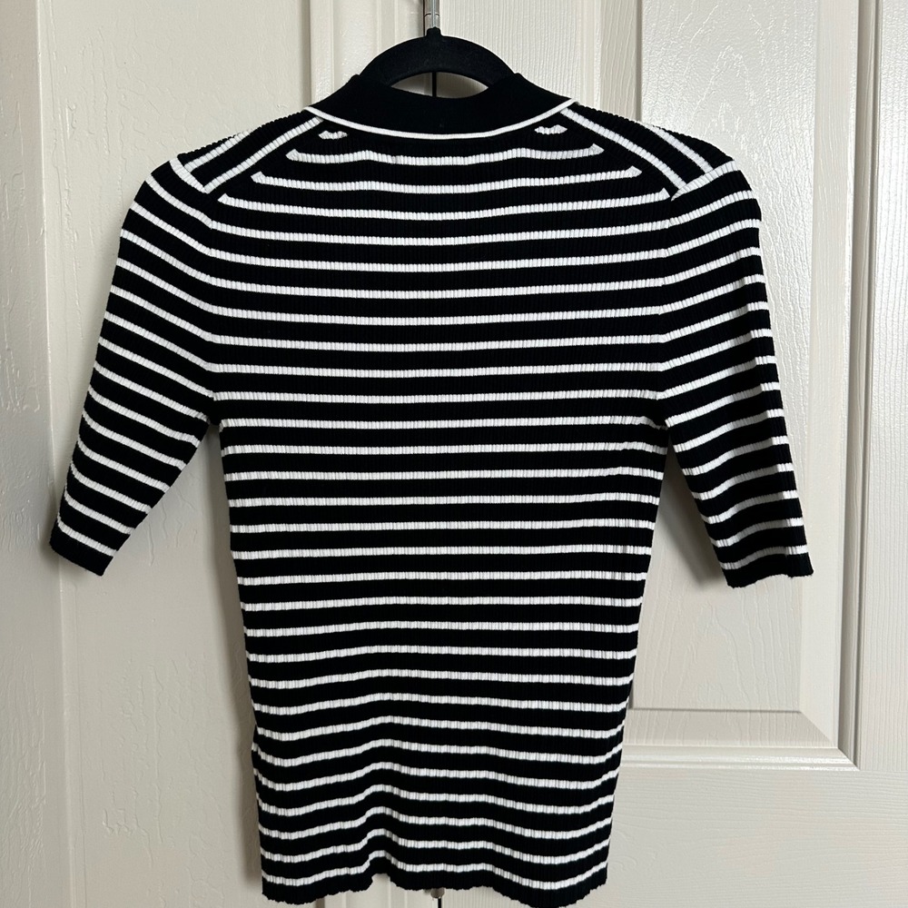 Madewell Stripe Antonia Snowy Short-Sleeve Polo Tee Black White S - Picture 4 of 8